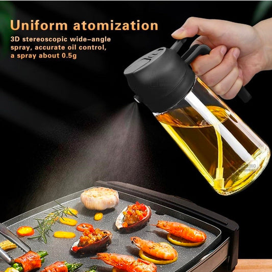 2-in-1 Glass Oil Dispenser & Sprayer for Cooking, 500ml Olive Oil Spray Bottle with Handle