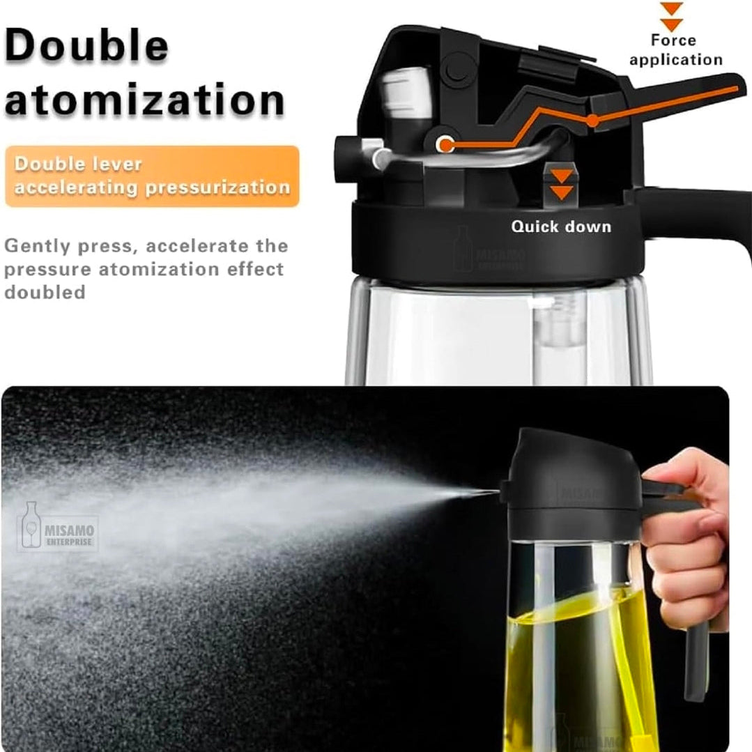 2-in-1 Glass Oil Dispenser & Sprayer for Cooking, 500ml Olive Oil Spray Bottle with Handle