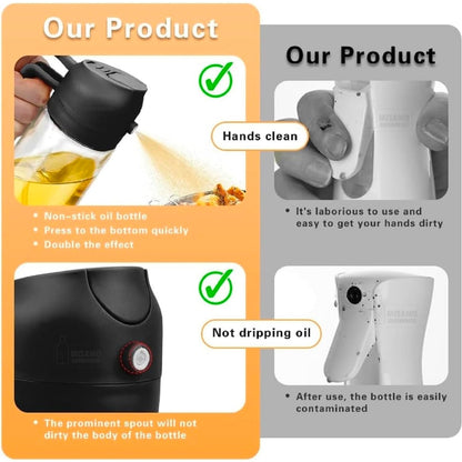 2-in-1 Glass Oil Dispenser & Sprayer for Cooking, 500ml Olive Oil Spray Bottle with Handle