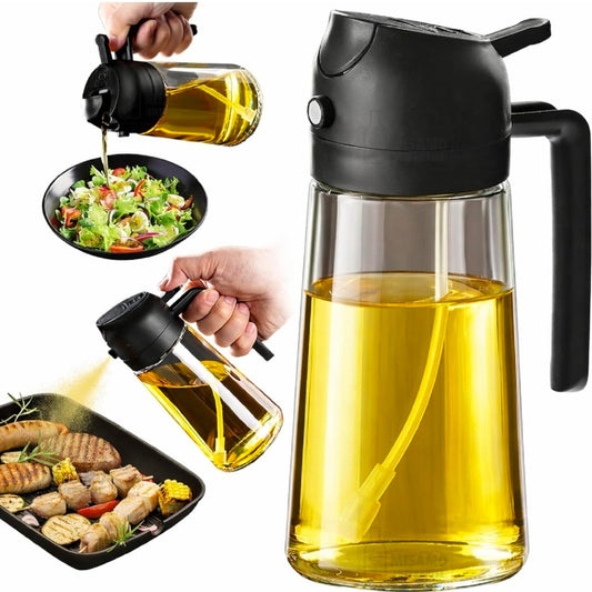 2-in-1 Glass Oil Dispenser & Sprayer for Cooking, 500ml Olive Oil Spray Bottle with Handle