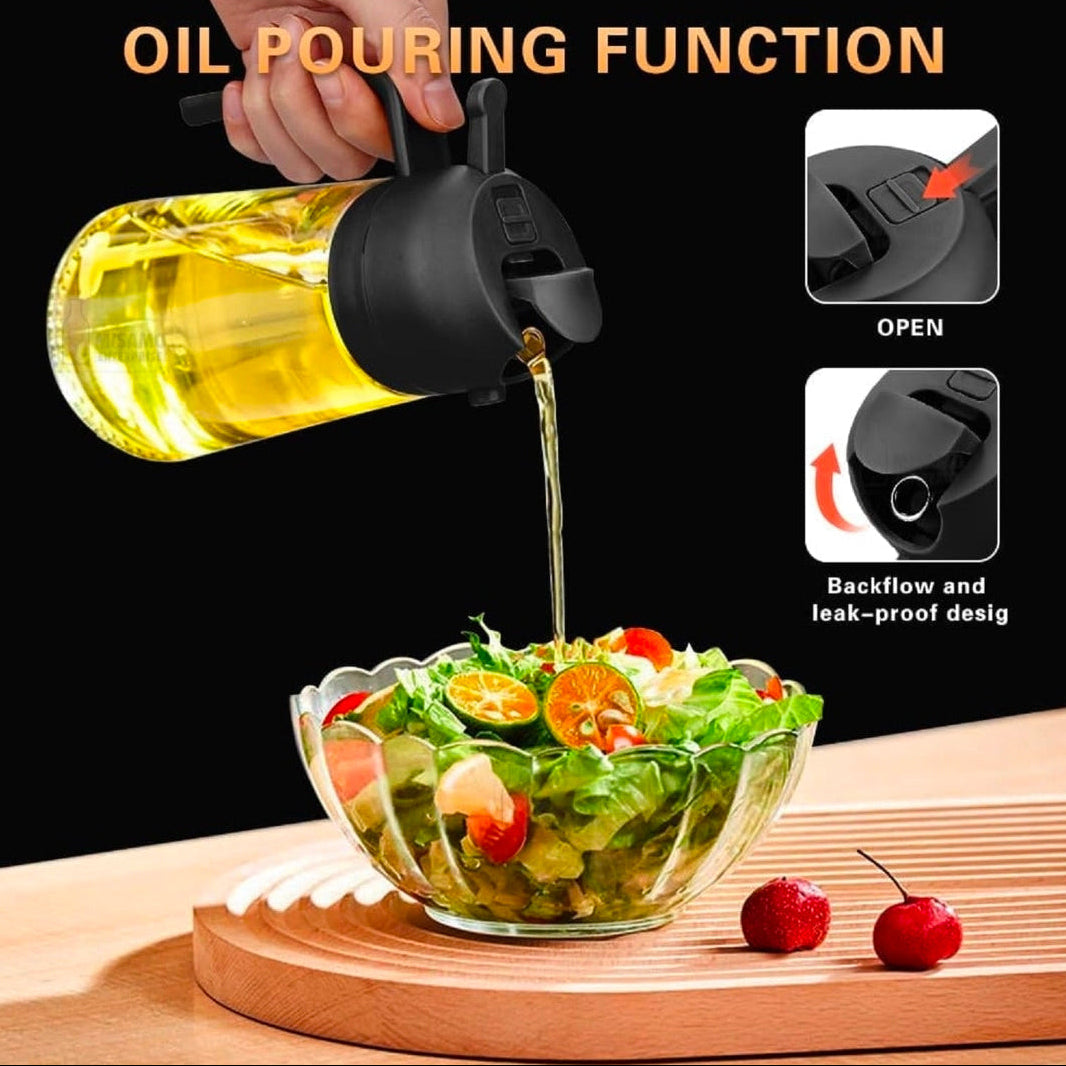 2-in-1 Glass Oil Dispenser & Sprayer for Cooking, 500ml Olive Oil Spray Bottle with Handle