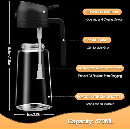 2-in-1 Glass Oil Dispenser & Sprayer for Cooking, 500ml Olive Oil Spray Bottle with Handle